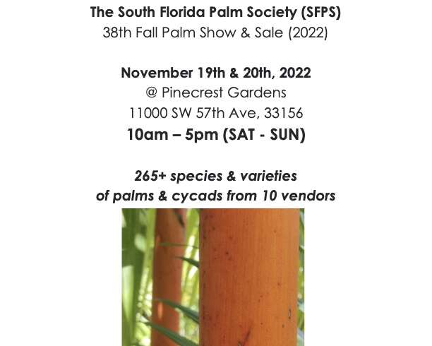 SFPS’s 38th Palm Show & Sale Nov. 19th & 20th